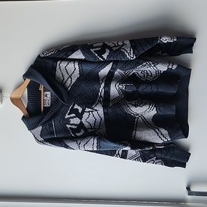 Vintage Grandpa Abstract Jacquard Pattern Knit Shawl Collar Sweater